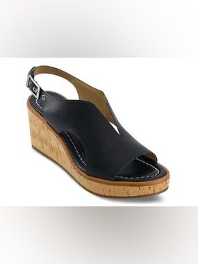 Bernardo Kuarta Wedge Sandal in Navy Calf Leather, size 10